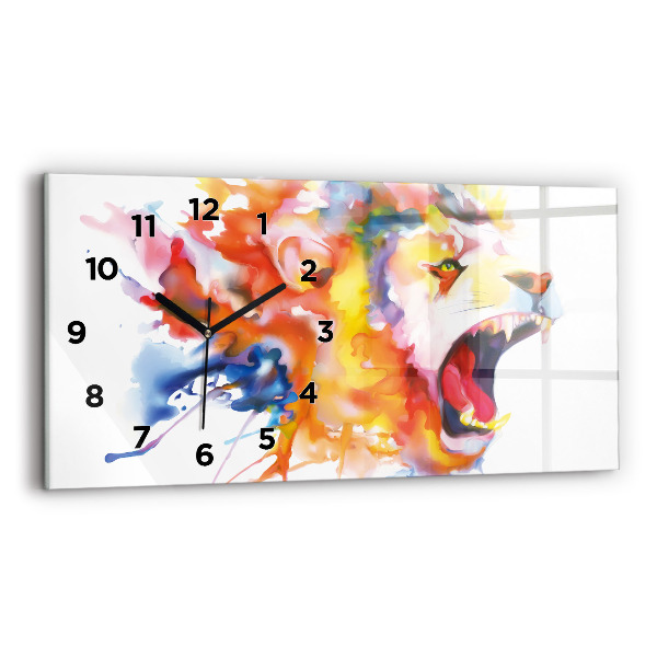 Horizontal wall clock Lion - watercolor