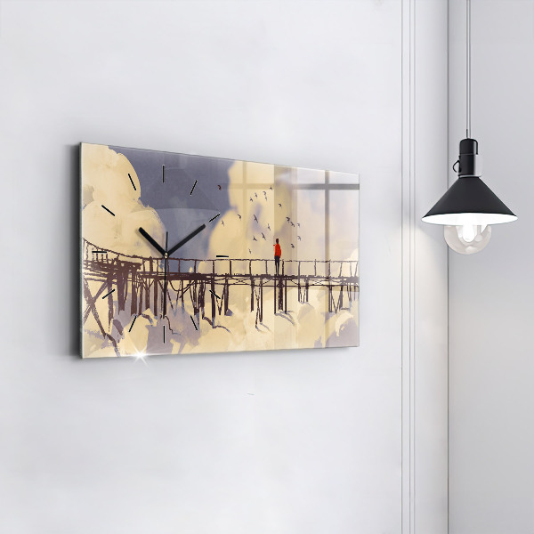 Horizontal wall clock Man on the old bridge