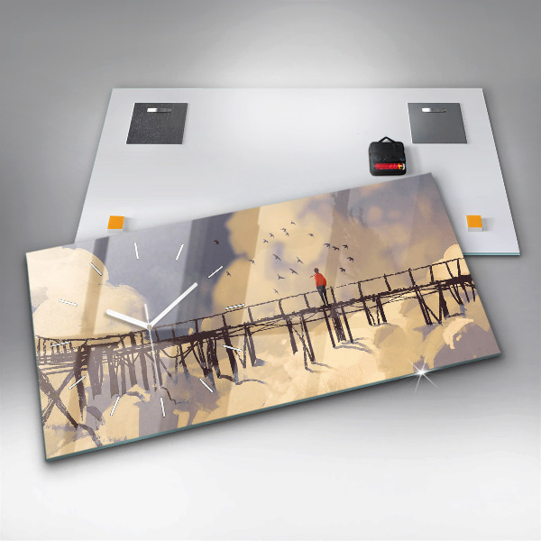 Horizontal wall clock Man on the old bridge