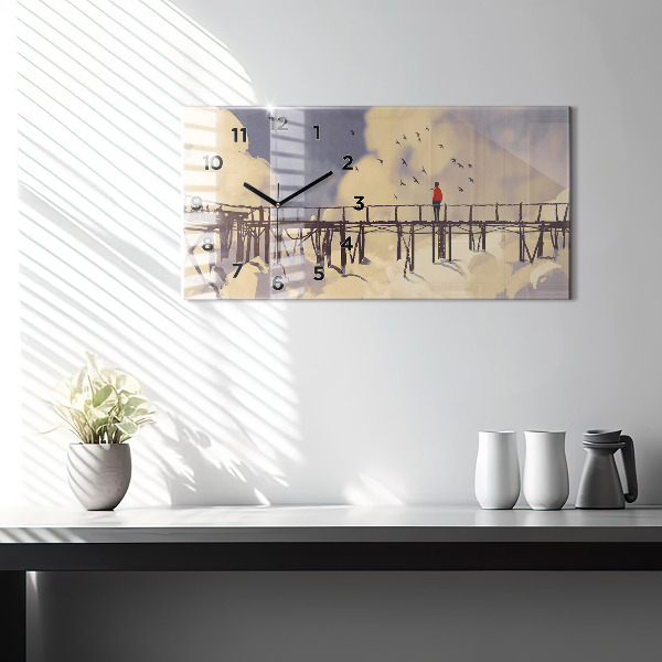 Horizontal wall clock Man on the old bridge
