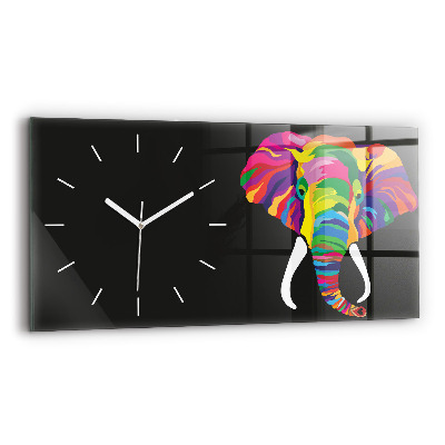 Horizontal wall clock Colorful elephant