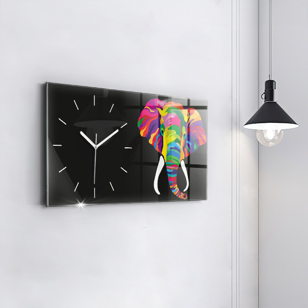 Horizontal wall clock Colorful elephant