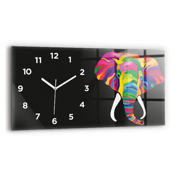 Horizontal wall clock Colorful elephant