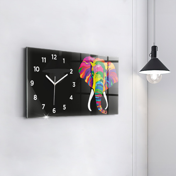 Horizontal wall clock Colorful elephant