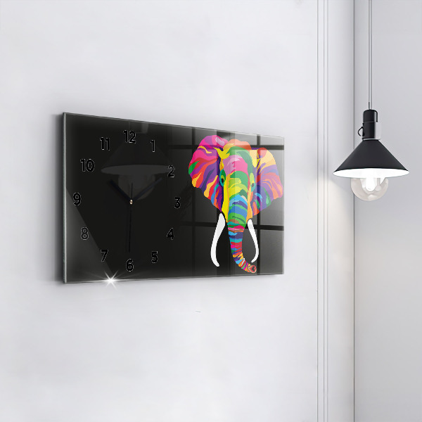 Horizontal wall clock Colorful elephant