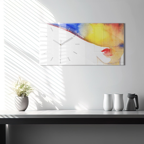 Horizontal wall clock Woman in a hat