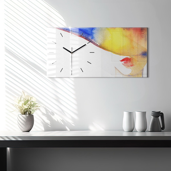 Horizontal wall clock Woman in a hat