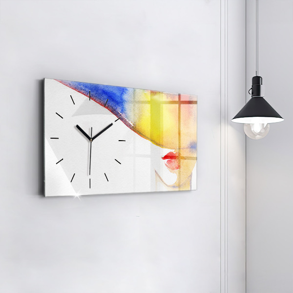 Horizontal wall clock Woman in a hat
