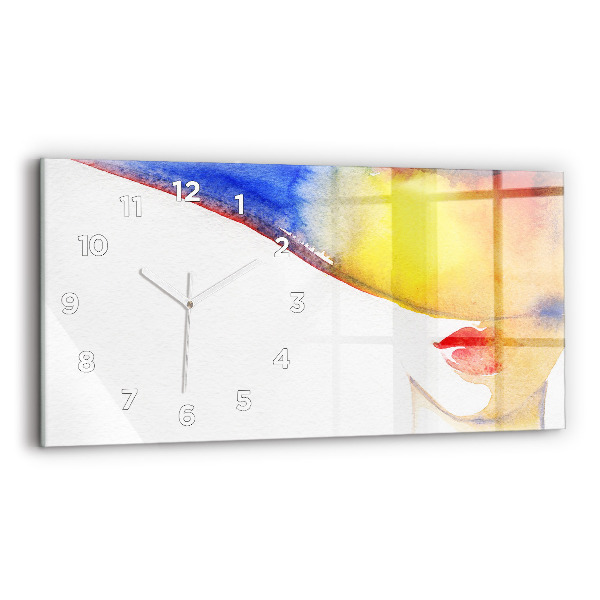 Horizontal wall clock Woman in a hat