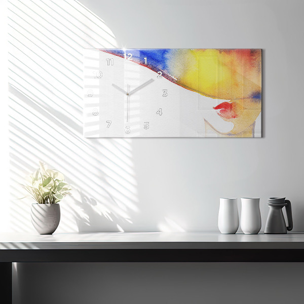 Horizontal wall clock Woman in a hat
