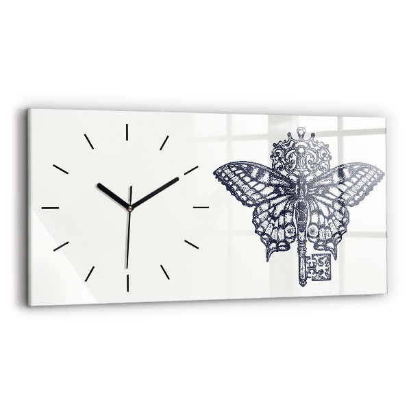 Horizontal wall clock Butterfly and key boho style