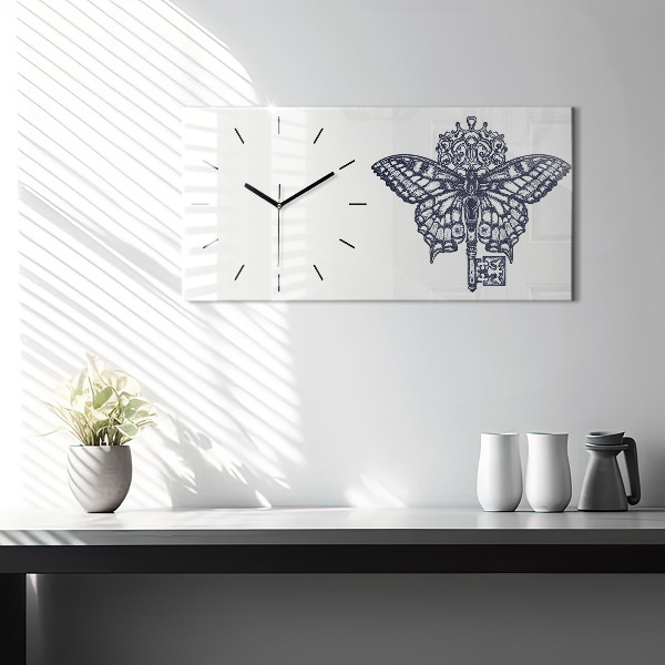 Horizontal wall clock Butterfly and key boho style