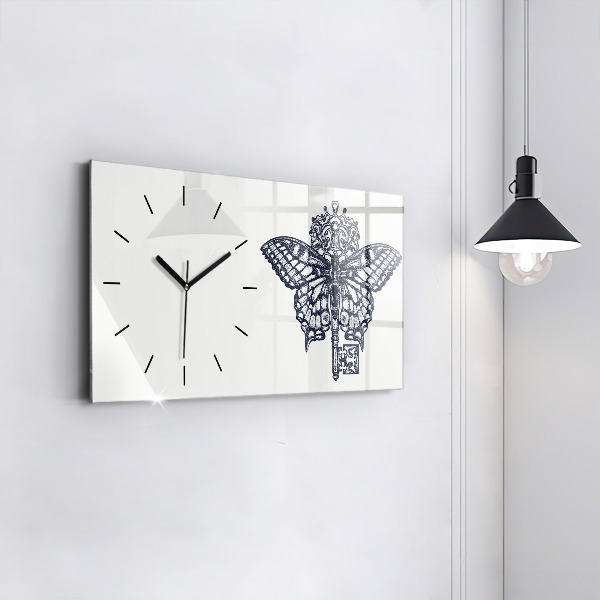 Horizontal wall clock Butterfly and key boho style