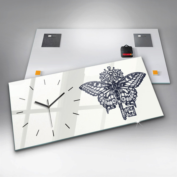 Horizontal wall clock Butterfly and key boho style