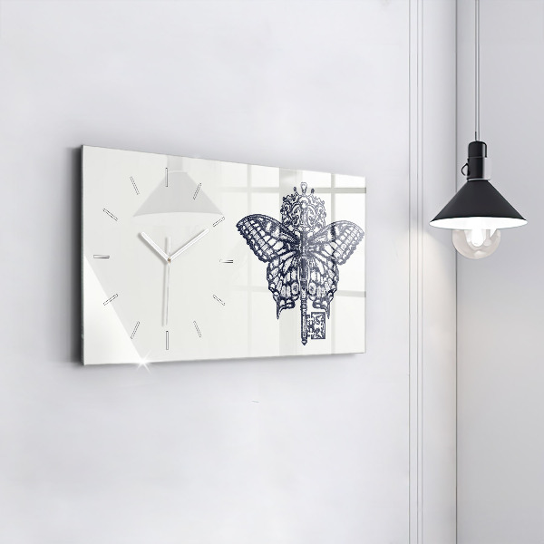 Horizontal wall clock Butterfly and key boho style
