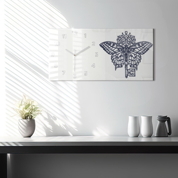 Horizontal wall clock Butterfly and key boho style