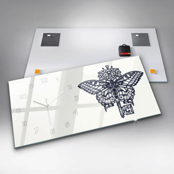 Horizontal wall clock Butterfly and key boho style