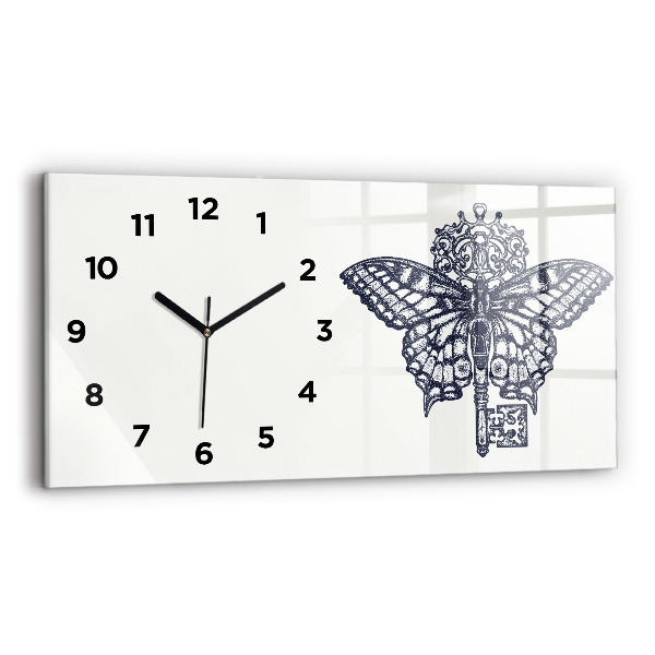 Horizontal wall clock Butterfly and key boho style