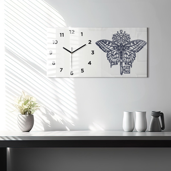 Horizontal wall clock Butterfly and key boho style