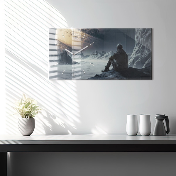 Horizontal wall clock Man Space Planet