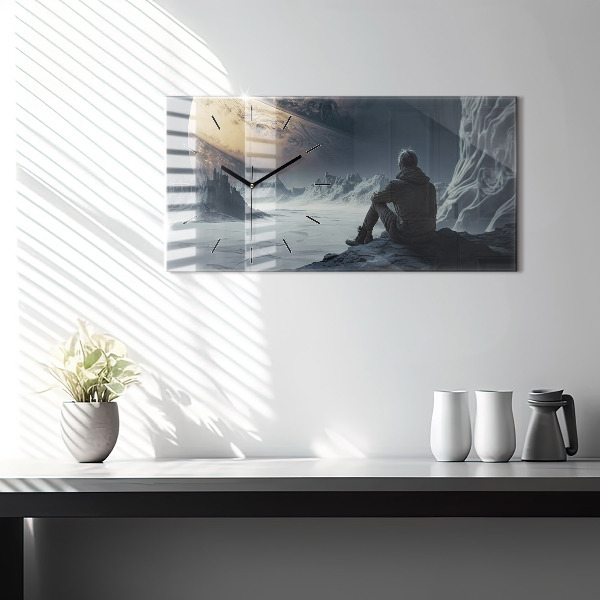 Horizontal wall clock Man Space Planet