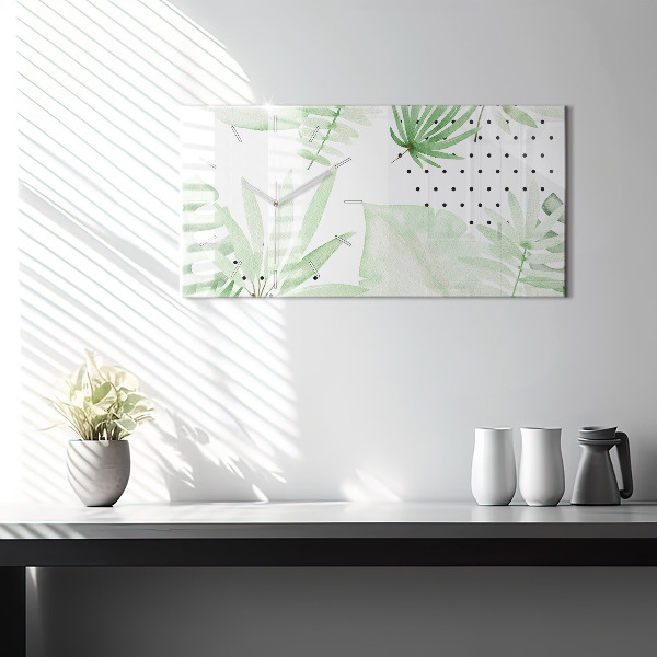 Horizontal wall clock Green leaves