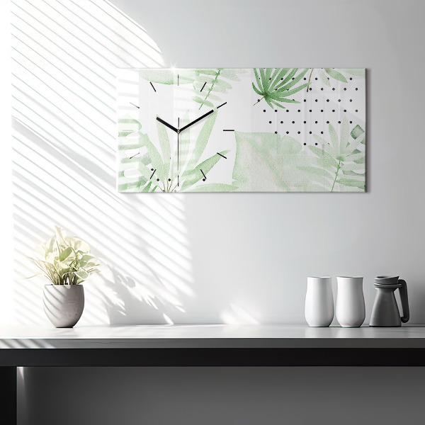 Horizontal wall clock Green leaves