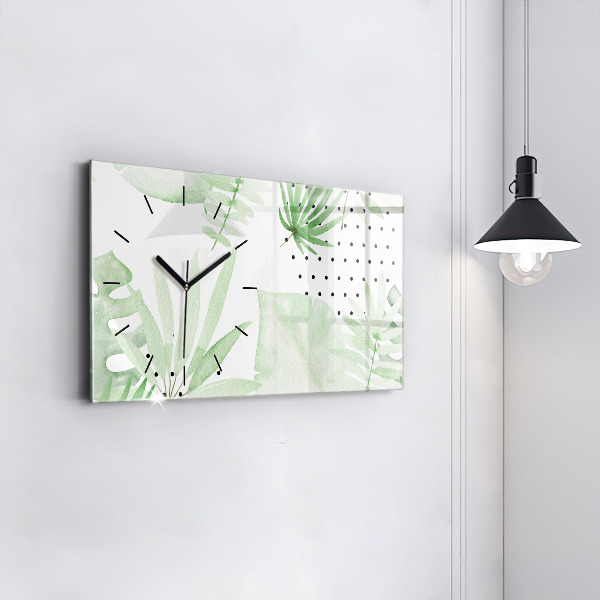 Horizontal wall clock Green leaves