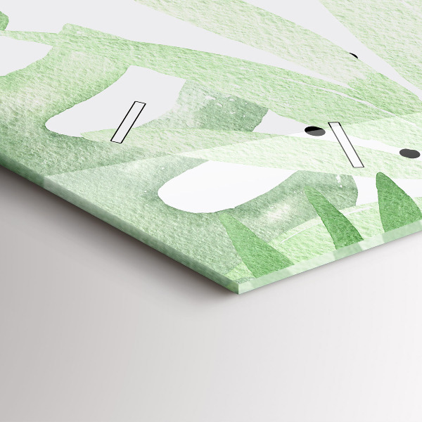 Horizontal wall clock Green leaves