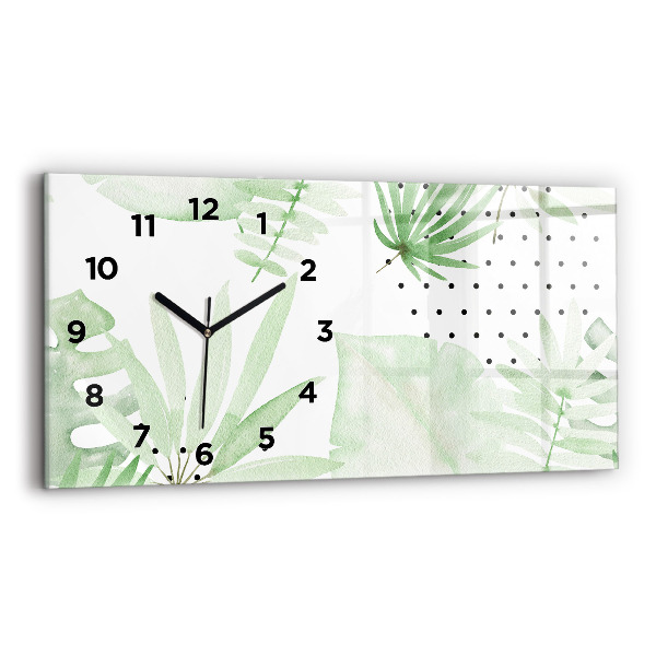 Horizontal wall clock Green leaves