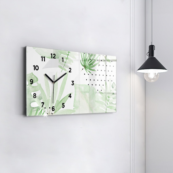 Horizontal wall clock Green leaves
