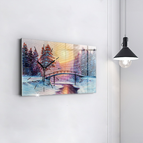 Horizontal wall clock Christmas tree and bridge