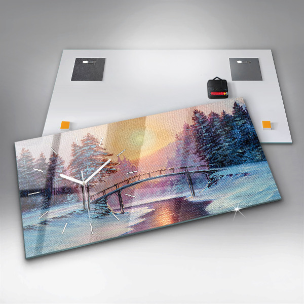 Horizontal wall clock Christmas tree and bridge