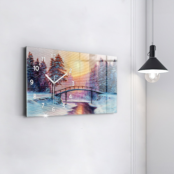 Horizontal wall clock Christmas tree and bridge