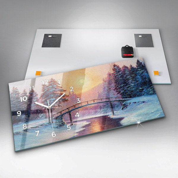 Horizontal wall clock Christmas tree and bridge