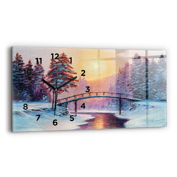 Horizontal wall clock Christmas tree and bridge