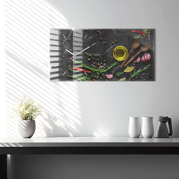 Horizontal wall clock Spices on the counter