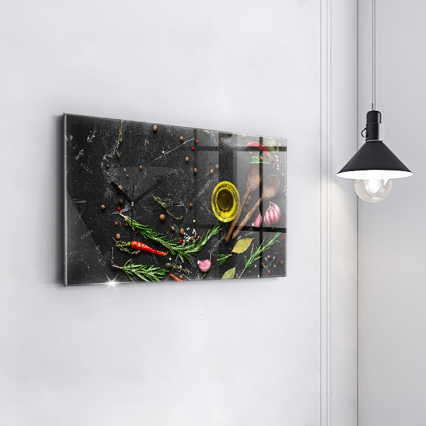 Horizontal wall clock Spices on the counter