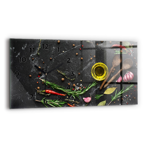 Horizontal wall clock Spices on the counter