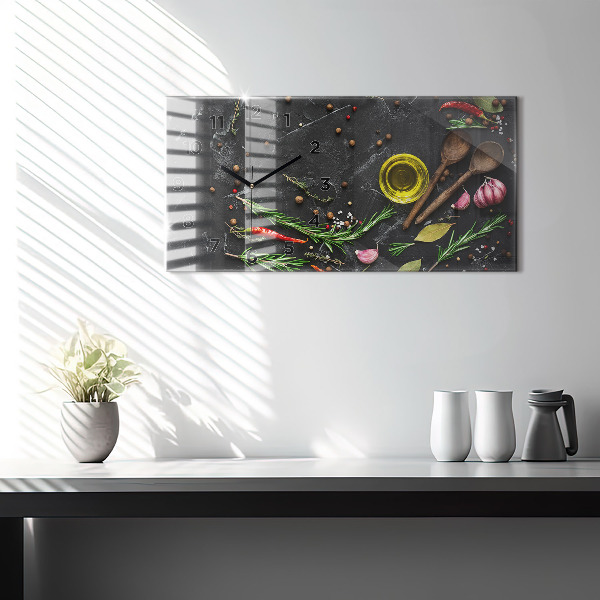 Horizontal wall clock Spices on the counter