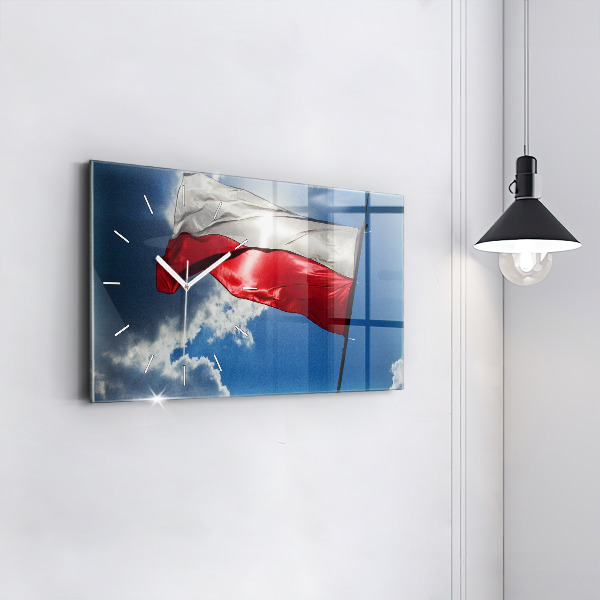 Horizontal wall clock The Polish flag against the sky