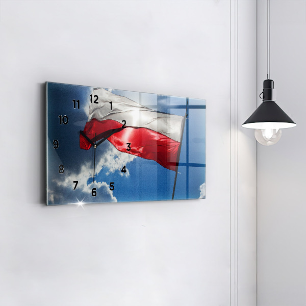 Horizontal wall clock The Polish flag against the sky