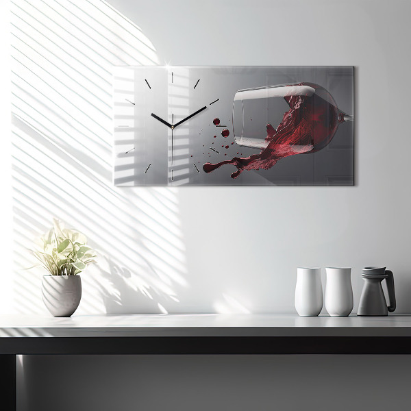 Horizontal wall clock A glass of red wine