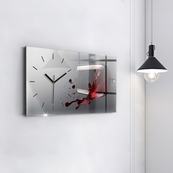 Horizontal wall clock A glass of red wine