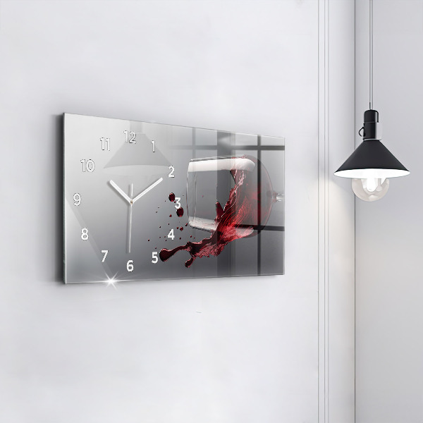 Horizontal wall clock A glass of red wine