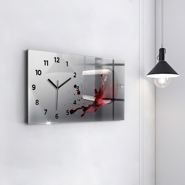 Horizontal wall clock A glass of red wine