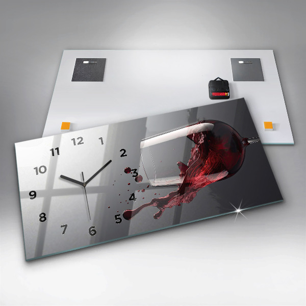 Horizontal wall clock A glass of red wine