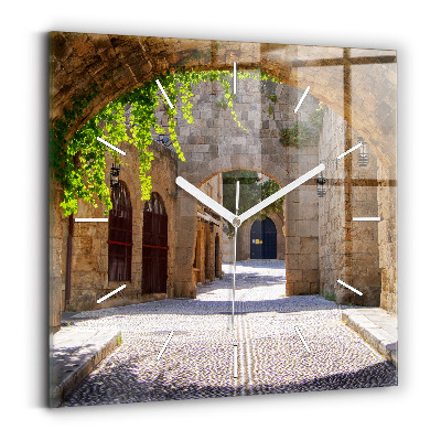 Square wall clock Picturesque street of Rhodes