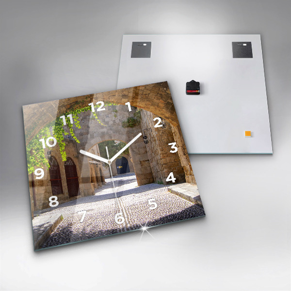 Square wall clock Picturesque street of Rhodes