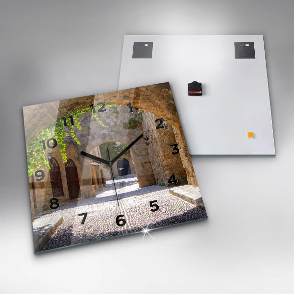 Square wall clock Picturesque street of Rhodes